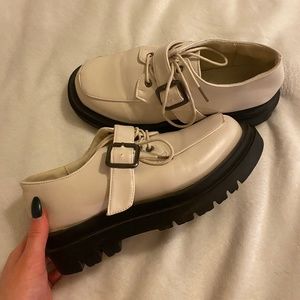 White platform Mary Janes